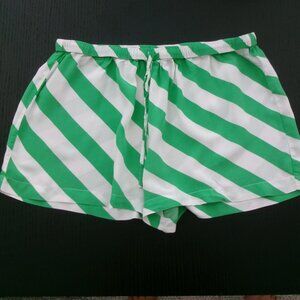 ASOS Kelly Green & White Striped Lightweight Drawstring Shorts High Waist 14